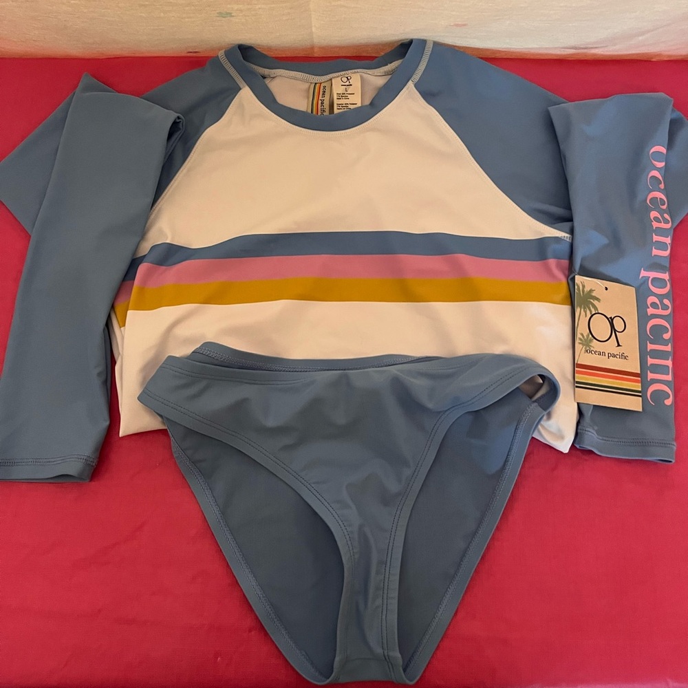 Ocean Pacific Blue and White Swim Set